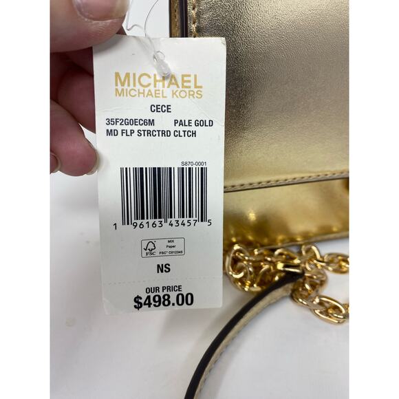 Michael Kors Women's Cece Medium Flap Vegan Leather Bag Pale Gold Crossbody NWT - Picture 9 of 9